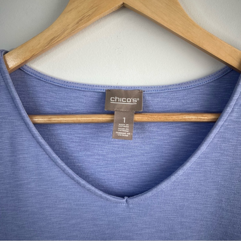 Chicos 1 Dress Midi Small Short Sleeve Periwinkle Blue Boho Asymmetric Casual - Picture 4 of 7